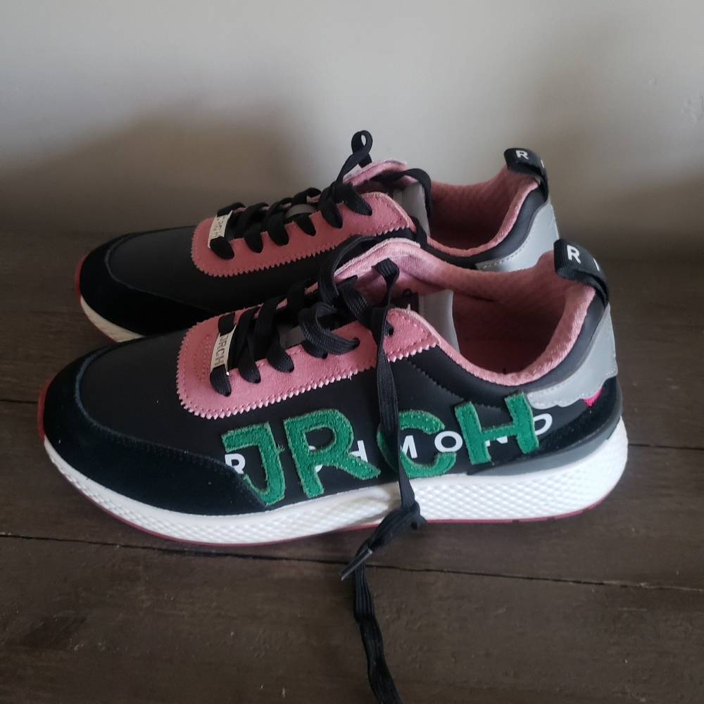 John Richmond Lace Up Leather Logo Tennis Shoe size 39 / US 8 NEW - Picture 1 of 9
